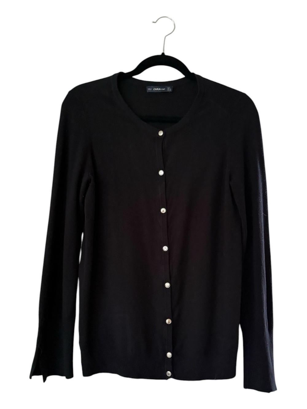 Zara Black Button-Up Long Sleeve Cardigan Size Large Classic Knit Viscose